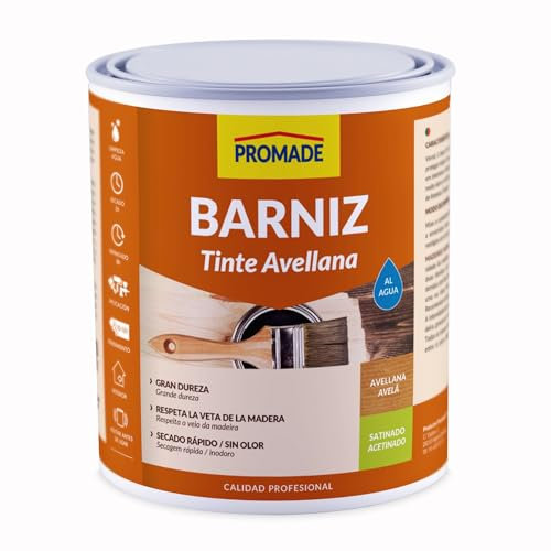 PROMADE - Barniz tinte satinado al agua - Barniz, Decora y Protege Maderas de Interior, 375 ml, Avellana.