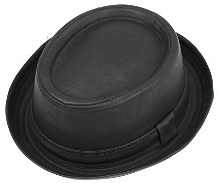 Vintage Unisex Pork Pie Trilby Hat Black Faux Leather Breaking Bad Heisenberg Style