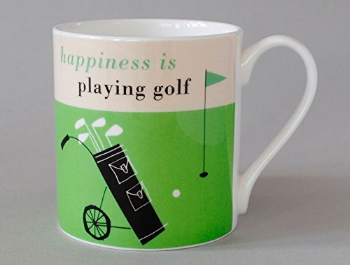 Happiness is Playing Golf Large Bone China Mug decorated in Stoke on Trent, England (green)
