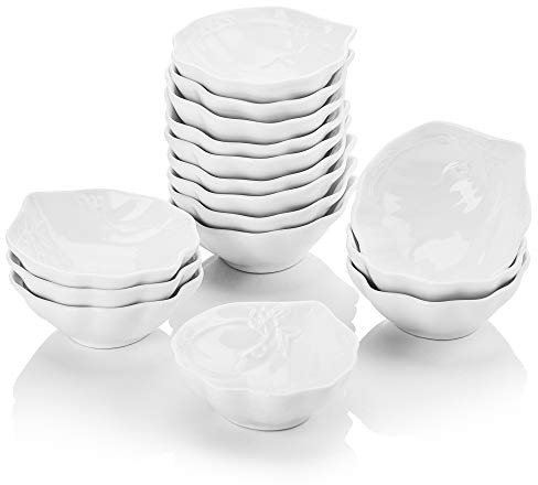 MALACASA 16pcs Super Mini 3,5/9 * 8 * 3cm Bol Porcelaine Snack Entrée Ramequin Coupe à Dessert Coupelle Moule Céramique Blanc