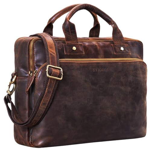 STILORD 'Hector' Grande Sacoche d'affaires Cuir Hommes | Sacoche Vintage Bandoulière pour Ordinateur Portable 15,6 Pouces | Porte-Documents Cuir XL A4, Couleur:Zamora - Marron