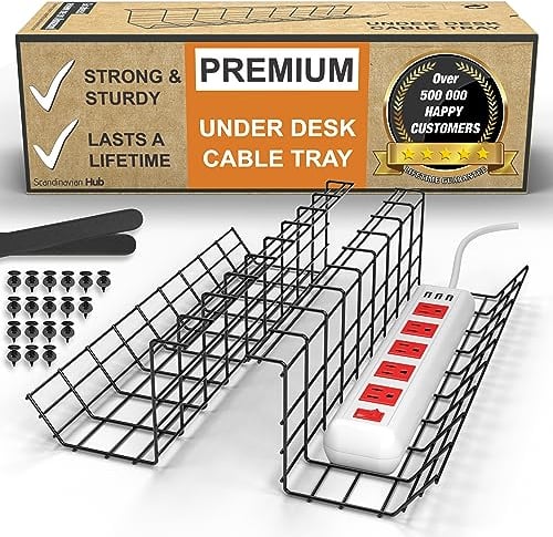 Kabelhalter fr perfektes Stehpult-Kabelmanagement unter dem Schreibtisch Super stabile Kabelablage (Schwarz 2er-Set 43cm)