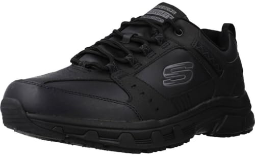 Skechers Oak Canyon Redwick Herren Trainer, Black Leather Synthetic Textile Black Trim, 39.5 EU