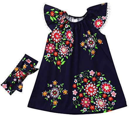 Julhold Sommer Kleinkind Baby Mädchen Mode Ärmellose Blume Blumendruck Spitze Baumwollkleid + Stirnband 2019 0-4Jahre