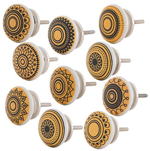 Knober Set 10 Stück Möbelknöpf Keramik Mandala Energy Shabby-Chic Schrankknöpfe Türgriff (5. Gelbes Set 10 Stück)