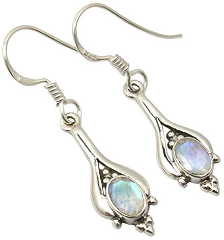 SilverStarJewel Massive Sterling Silber Regenbogen Mondstein oxidierte Ohrringe 3,6 cm 2,8 Gramm