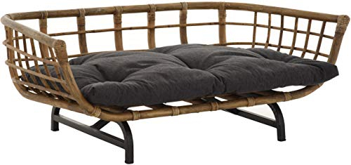 Korb-Outlet Exklusiver Retro-Design Hundekorb/Hundebett/Tierkorb Haustier Bett Groß aus Rattan mit Kissen/Modernes Bett für Katzen und Hunde Grösse XL (Grau Natur)