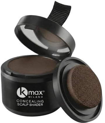 Kmax mini Scalp Shader polvere per capelli copre diradamento, calvizie e ricrescita, fondotinta per capelli effetto duraturo, mascara per capelli bianchi - Castano medio - Made in Italy