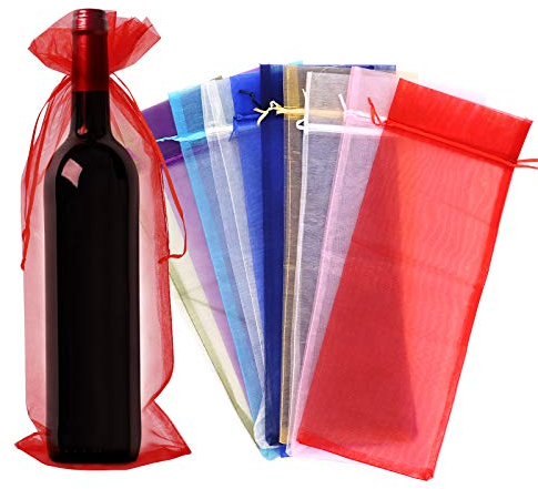 Gearific 30 Pcs Organza Wine Bags, Wine Bottle Gift Bag with Drawstring Wine Wrapping Bags for Wedding, Birthday, Baby Shower Party, Christmas, Candy, Multi Color