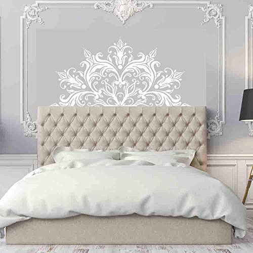 Halbes Mandala Wandtattoo Kopfteil Zen Dekor Lotusblume Mandala Aufkleber Vinyl Schlafzimmer Indischer Yoga Aufkleber Böhmisches Dekor-83X42Cm Weiß