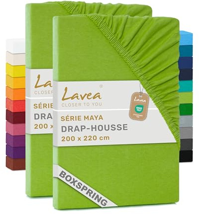 Lavea® 2er Pack Spannbettlaken 200x220cm – Apfelgrün | 100% Baumwolle – Für Boxspringbetten und Wasserbetten – Für Matratzen bis ca. 35 cm Höhe – Formstabil