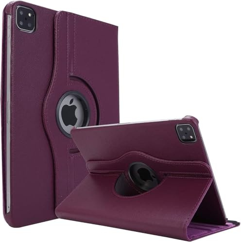 Schutzhülle für iPad Pro 12,9 Zoll (2022/2021/2020/2018), um 360 Grad drehbarer Ständer, Schutzhülle, Folio-Leder, Smart-Cover, Auto Sleep/Wake (lila)