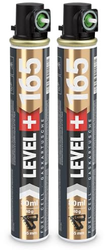 LEVEL PLUS Fuel Cell RM165 Lot de 2 cartouches de gaz de rechange pour cloueur 165 mm avec anneau vert 80 ml 40 g Ø 32