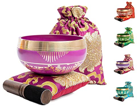 Juego de cuencos tibetanos para cantar – Fácil de jugar para principiantes, auténtico hecho a mano, meditación con sonido holístico, regalo de curación de 7 chakras, por Himalayan Bazaar (orquídea)