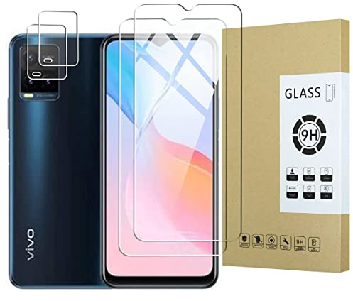 Dision [2 Pièces] Protecteur D'écran Compatible avec Vivo Y21S/Vivo Y33S + [2 Pièces] Protecteur D'objectif de Caméra [Installation Facile,HD Clear,Technologie de Défense Multiple] Verre Trempé