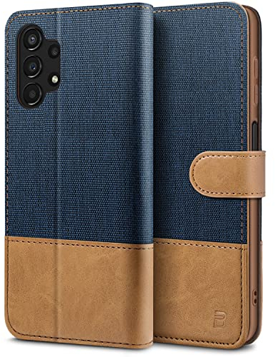 BEZ Case for Samsung A13, Samsung A13 Phone Case Compatible with Samsung Galaxy A13 4G, Flip Wallet Cover [Canvas Faux Leather] with Credit Card Holders, Kick Stand, Magnetic Strap Closure, Blue
