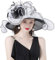 ELLYDOOR Damenhut Derby, Kirchenhut, Organza-Blume, Hochzeit, Teeparty, Fascinator, Hut mit breiter Krempe, 10 Schwarz / Weiß, Einheitsgröße