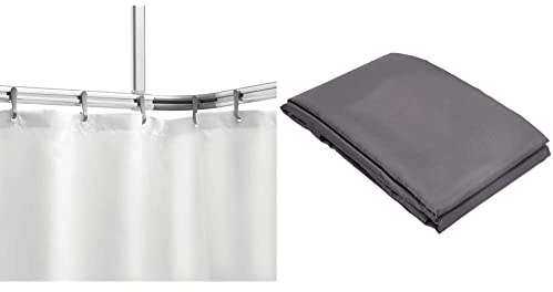 Sealskin Komplett Set Easy Roll Duschvorhangstange, Farbe: Chrom-matt, Duschvorhanghalterung zur individuellen Montage auf Maß, Aluminium & Textil Duschvorhang Madeira, Grau, B x H: 240 x 200 cm