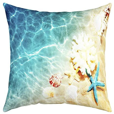 Ozean Kissenbezug 55 x 55 cm Strand Kissenbezug Küstennatur Motiv Muster Kissenbezug für Jungen und Mädchen Weicher Hawaii Kissenbezug für den Außenbereich für Zuhause Büro Sofa Couch Bett Blaugrün