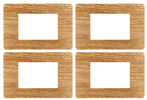4 Pezzi Placche Compatibile Con Vimar Plana, Placche In Plastica (3 Posti/Moduli,Legno Scuro)