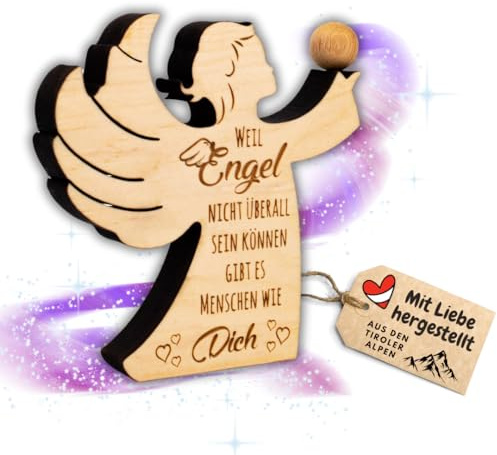 sagl.tirol Zirbenengel mit Zirbenkugel - Holzengel mit Gravur - Zirben Engel mit Spruch - Taufgeschenk Schutzengel Holz - 11 x 11 x 1,8 cm - aus nachhaltiger Forstwirtschaft - Made in Austria