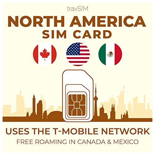 travSIM USA, Canada Mexico SIM Karte | T-Mobile-Netzwerk | 50 GB Daten für die USA, 5 GB für Kanada und Mexiko | Unbegrenzte Inlandsgespräche und SMS | Gültig für 21 Tage