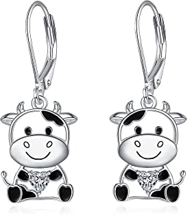 Kuh Ohrringe für Damen 925 Sterling Silber Kuh Hängend Ohrringe Ohrhänger Kuh Schmuck Geschenk für Mädchen