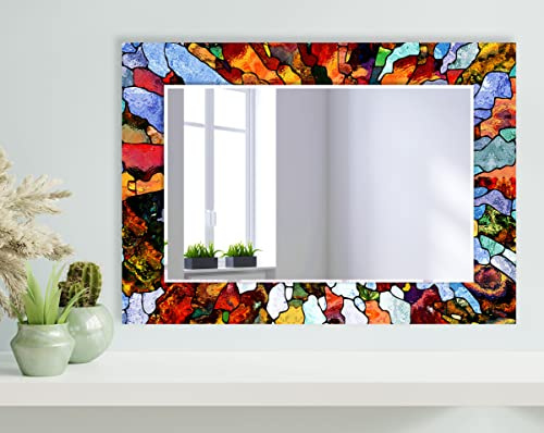 My Photostation.com Spiegel aus gehärtetem Glas, 60 x 50 cm (horizontal), großer Wandspiegel, Esszimmer-Spiegel, Dekor, einzigartiger abgeschrägter Wandspiegel, unregelmäßiger Spiegel, bunt gebeizter