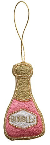 4-1/2H Fabric Champagne Bottle Ornament w/Embroidery & Beads Bubbles, Multi Color