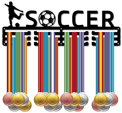CREATCABIN Fußball-Medaillen-Aufhänger Medaillenhalter Sport-Rack Preisträger Aus Metall Robust An Der Wand Befestigt Schwimmer Läufer Athleten Spieler Turngeschenk Über 60 Medaille 40x15cm