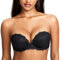 DOBREVA Women's Strapless Push Up Bra Lace Underwire Padded Plunge Silicone Bandeau Bra Black 36B