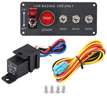 Akozon Kippschalter 12V Zündschalter Panel Push Start Ignition Kit Racing Auto Startknopf Kohlefaser Wippschalter Ein Aus Schalter für 12V Rennwagen & Wohnmobil