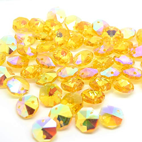Octagon Glass Faceted AB Beads for Suncatcher Chandelier or Jewellery Making (Yellow AB 14MM (ONE Hole) 50PCS)