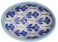 Tranquillo Blue Pottery Porte-savon ovale en faïence avec imprimé floral bleu, avec trous pour l'évacuation de l'eau, 13 x 10 x 4 cm