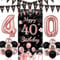 Sursurprise 40th Birthday Decorations for Women Black and Rose Gold, Happy 40th Birthday Door Banner, Triangle Flag Garland, Number 40 Balloon, Forty Year Old Birthday Party Supplies