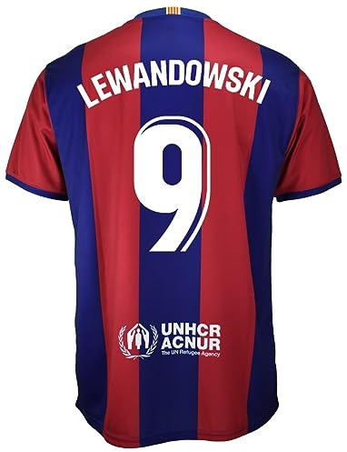 Futbol Club Barcelona Home Shirt 2023/2024 - Lewandowski 9 - Official Replica with Adult Licience, blue and red, XL