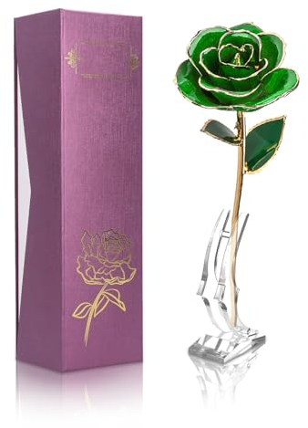 Gugxiom Gold Getauchte Rose, Langlebige Grüne Ewige Rose, Einzigartiges Dekor für Deko Rosen für Valentinstag, Muttertag, Hochzeiten, Jubiläen usw.