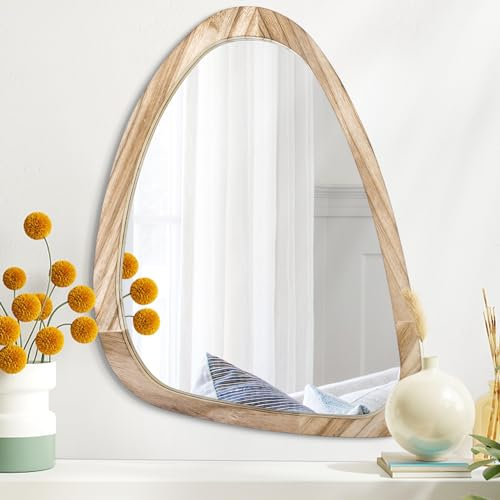 Schlafzimmer Holz Wandspiegel Unregelmäßiger Ovaler Rahmen Asymmetrischer Spiegel für Wand Eitelkeit Badezimmer Wohnzimmer Schlafzimmer Eingangsbereich Flur Modern Einzigartig Dekorativer