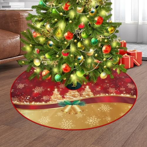Treer Weihnachtsbaum Rock, Unterlage für Weihnachtsbaum Weihnachtsbaum Decke Christbaumdecke Rund Weihnachtsbaum Deko Weihnachtsbaumdecken Baumdecke (Durchmesser 76cm,Goldene Glocke)