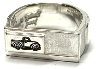 Ring 925 Silber Pick Up Lovers geschwärzt Auto Schriftzug Hobby Unikatschmuck #62