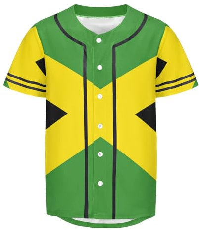 ILmira Baseball-T-Shirt mit Jamaika-Flagge, Button-Down-Trikot, Hipster, Hip-Hop-T-Shirt, mehrfarbig, S