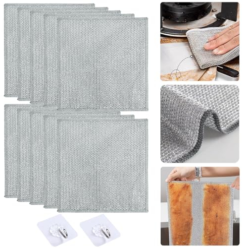 10 paños de alambre multifuncionales antiarañazos, trapos de alambre multiusos para lavar platos húmedos y secos, frota y limpia platos, fregaderos, mostradores, estufas, fácil enjuague, lavable a