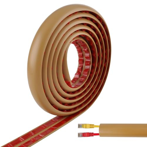 VOSSOT Pasacables Suelo, Canaleta Cables Suelo, 3M Protector de Cables para Suelo, Cubiertas de Suelo para Cables Autoadhesiva Montaje para Todos los Hogar, Oficina, Almacén (Marrón)