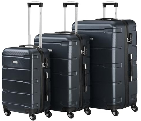 Zelsius Koffer Set 3 Stück, Anthrazit | ABS Hartschalenkoffer mit Zahlenschloss, Doppelrollen und Innen Trennwand | Handgepäckkoffer, Koffer Groß, Hartschalenkoffer Set 3 teilig, Trolley, Luggage Set