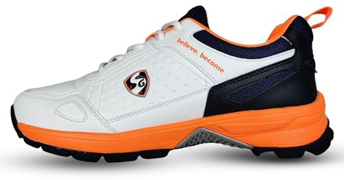 SG Club 6.0 Cricketschuhe aus Gummi, Weiß/Marineblau/Orange, 42 EU