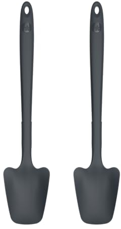 Kochblume Restelöffel M | Flexibles Silikon & Edelstahl | 25cm | BPA-frei, Hitzebeständig bis 260°C, Spülmaschinenfest | Ideal für Nutella, Marmelade, Babygerecht | Farbe: Anthrazit, 2er Set