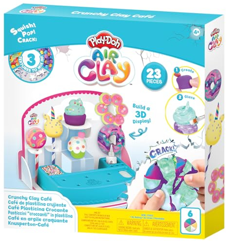 Play-Doh Air Clay, Crunchy Clay Cafe – sensorisch und lehrreich – 3D-Display – 6 Farben – 23 Stück