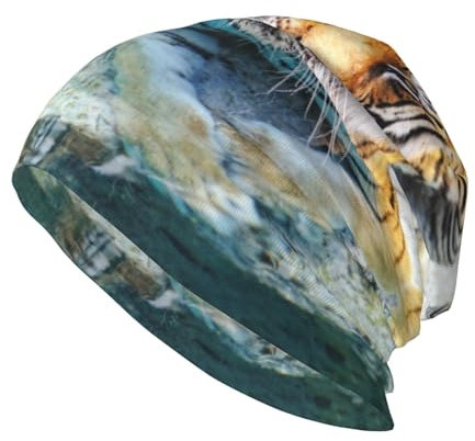 CHANGLEI Coole Tiger-Beanie-Mütze für Damen und Herren, bedruckt, bequem, atmungsaktiv, weich, warm, gestrickt, Baumwolle, Schwarz, Schwarz , One size