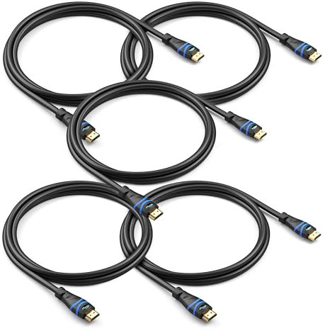 BlueRigger 8K HDMI Cable (3M - 5 Pack, 8K 60Hz HDR, 4K 120Hz, High Speed 48Gbps with Ethernet, eARC, 3D, HDCP 2.3) - Compatible with PS5, Xbox, Roku, Apple TV, Switch, PC