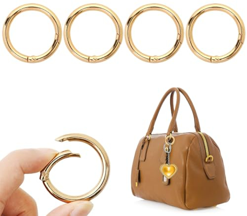 KSJEHW 4 Piezas Mosquetón Redondo negro,Hebillas de Resorte Redondas,Anillo de Resorte para Llavero,Manualidades y Accesorios de Bolsos(25mm Oro)
